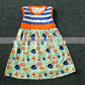 fashion baby cute fish print dress cutting beautiful children frocks designs in summer