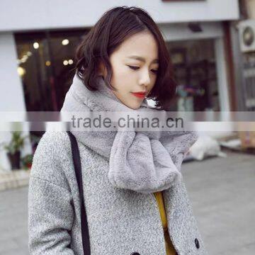 Trendy Warm Ultra Plush Bi-color Fake Rabbit Fur Scarf