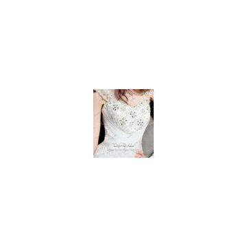S619 Real Model Swaroski Crystal Beaded Applique Long Train Wedding Dress photo-3