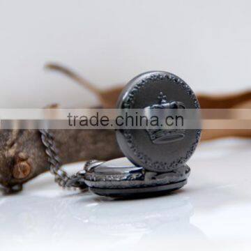 Small Lead Black Vintage Crown Pocket Watch Long Chain Pendant Necklace