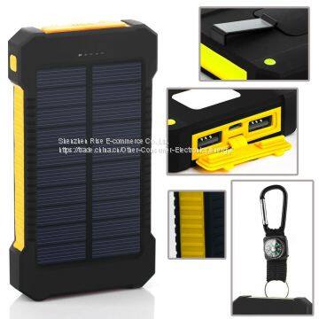 100% Waterproof Solar Power Bank Dual USB LED light Compass SOS Travel Solar Battery