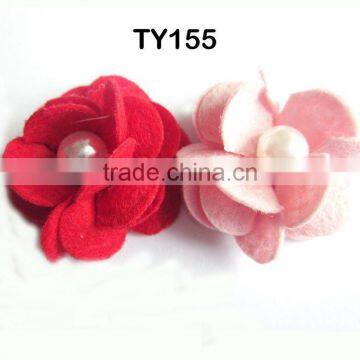 Woolen fabric flower with pearl pink and red