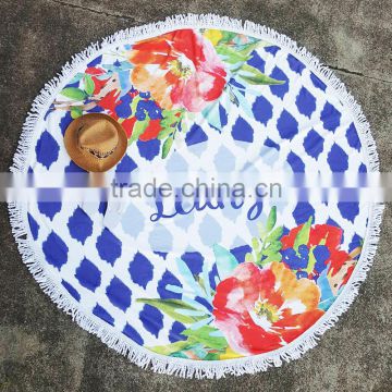 500gsm/150cm diameter Microfiber custom cheap price full reactive printed round beach towel with tassels