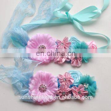 Photography Props 2pcs Set Pink &Aqua Baby Girl Sash and Headband