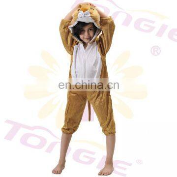 Short floss brown lion animal mascot cosplay costume jumpsuit for kids