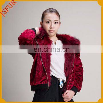 2017 new arrive korea fashion red bomber jacket with fox fur