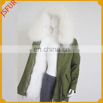 Jsfur Mini Coat Raccoon Fur Hood Down Womens Military Parka