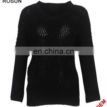 Women Factory OEM Black Crew Neck Chunky Pullover Sweater