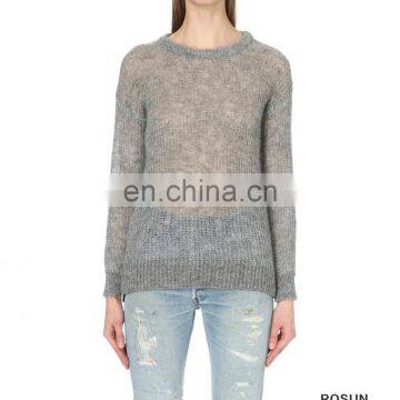 Long Sleeves Silver-toned Round Neck Knit Top