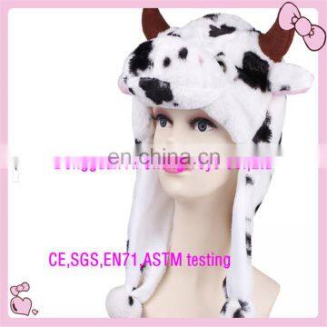 Custom top quality soft plush animal cow head hats