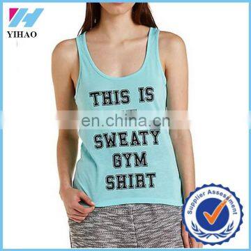 Yihao Wholesale trade assurance Women clothing gym graphic open raceback tank top