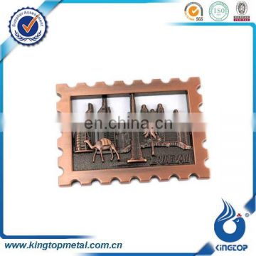 Custom Dubai Souvenir Antique Copper Metal Square Shaped Fridge Magnet Hot Sale