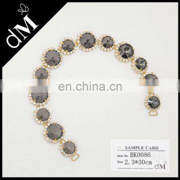 New fancy rhinestone long metal chain buckle for women BK0086