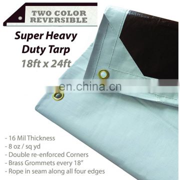 18 Ft. X 24 Ft. Super Heavy Duty PE Tarp - 16mil Thick - White / Brown Reversible Poly Tarp