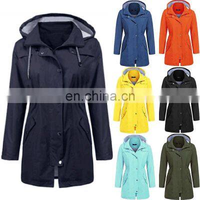 Wholesale Amazon burst casual waterproof waist hoodie female mid-autumn long raincoat ZIP jacket female