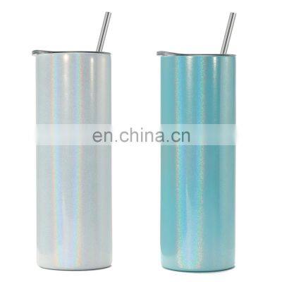 customized glitter stainless steel travel vacuum insulated blank sublimation tumbler with lid and straw