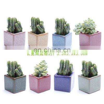 Ice Cracked Ceramic Flowerpot Square Succulent Flowerpot Colorful Mini-thumb Pot Zakka Succulent Pot For Garden Decor