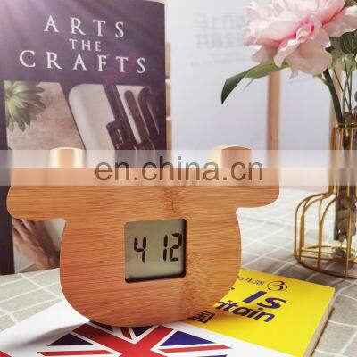 Wholesale Design Unique Animal Dog Shaped Children Desktop Bamboo Digital Alarm Clock photo-2