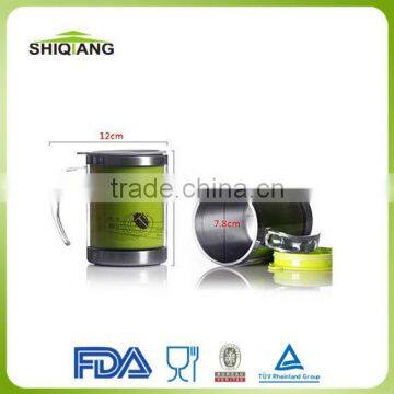 Food grade stainless steel inner plastic outer promotion office mug with handle and lid