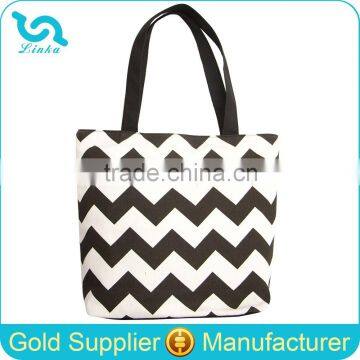 Black And White Zig Zag Print Canvas Chevron Tote Bag Wholesale