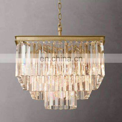 1920s Odeon Square Tier Brass LED Crystal Chandelier Modern Design for Dining Living or Bedroom for Villa Ceiling Decor photo-2