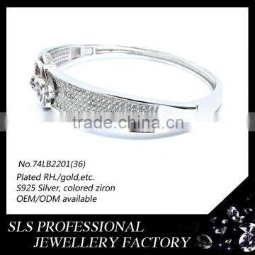 2015 May Latest Flower Style Wholesalers Jewelry 925 Sterling Silver White Gold Plating Bracelet Connected Ring -SLS photo-4