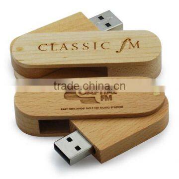 Custom Engraving Logo Swivel USB Wood 4gb