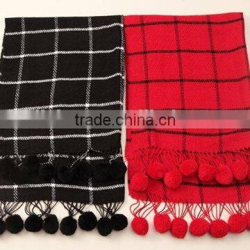 New Design Checked Plaid Acrylic Ball Fashion Ladies Winter Scarf photo-6
