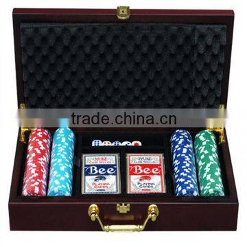 high quality cheap plastic poker chips set with wooden box