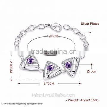 Factory Directly Silver Plated Chain Bracelets With Purple Crystal
