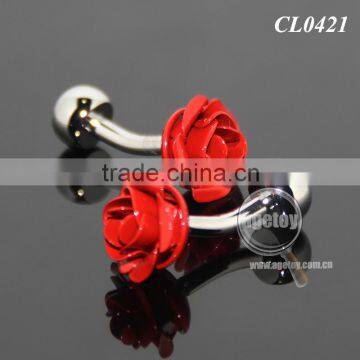 3D Red Rose Shaped Sleeve Shirt Enamel Cuff Links For Party Fashion Alloy Silver Metal Souvenir Wedding Cufflinks