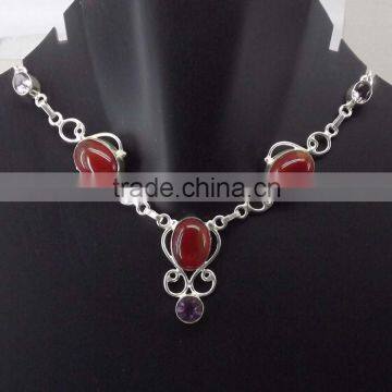 Amethyst, Carnelian Necklace plated 925 Sterling Silver 26 Gms 18-20 Inches