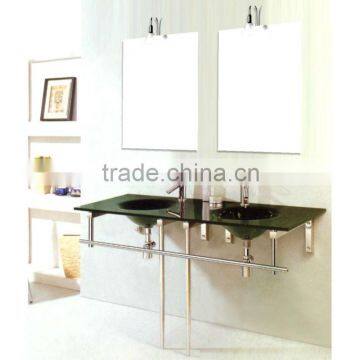 High Quality Tempered Glass Wash Basin, Transparent Glass with Stainless Steel Holder