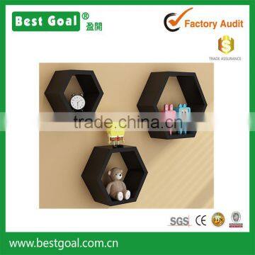 Black Decorative Wall Shelves wooden Hexagonal Cube Storage Box