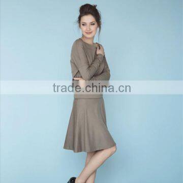 Beige Dress Dress With Sleeves Button Back Dress photo-2