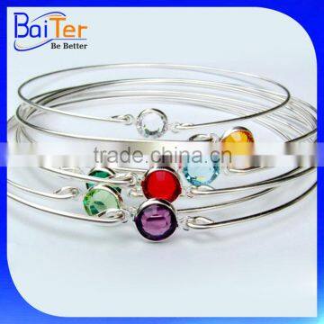 Popular Color Crystal Bangle Bracelet 925 Sterling Silver Stackable Birthstone Bracelets