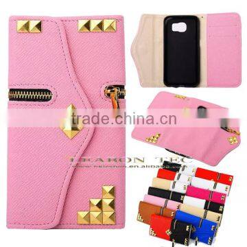 Luxury PU Leather Flip Credit Card Wallet Stand Case Skin For Samsung Galaxy S6 With Zipper Pocket photo-2