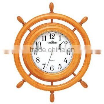 Ship Wheel Clock Nautical Boat Decor Wood Frame Quartz Wall Clock 2048