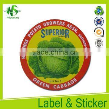 Green cabbage product label customed printed label plant labels