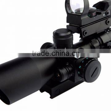 3 in 1 2.5-10x40 Rifle Scope Dual illuminated Mil-dot with Red Laser w/ Rail Mount +Tactical 4 Reticle Red and Green Dot