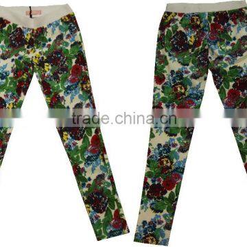 Lastest design fashion floral pants women cotton strech floral printing supper skinny push up pants