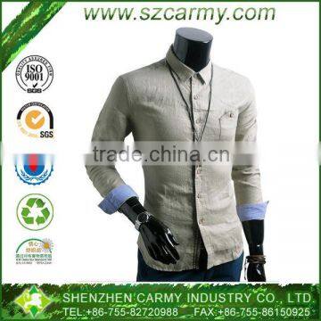 100% hemp cotton Korea style shirt with turned-down collar long sleeve contrast cuff and button closure type