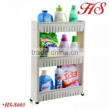 Space saving wheeled plastic slim bath toilet storage shelf