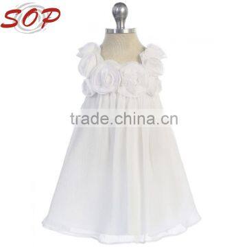 2016 Baby Item Toddler Online Clothing Lovely Party Wear Baby Girl White Flower Princess Dress