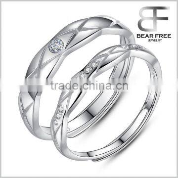 X Channel Set Cubic Zirconia 925 Sterling Silver Adjustable size Couples Rings