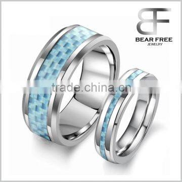 Men's Women's 8MM/5MM Tungsten Carbide Couples Rings with Blue Carbon Fiber Inlay