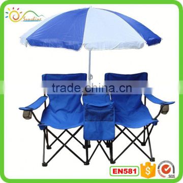 Picnic Double Folding Chair W Umbrella Table Cooler Fold up Beach Camping Chair                        
                                                Quality Choice