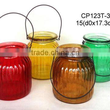 CP123T-3 glass jar sprayed with color with metal handle