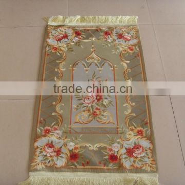 Artificial silk full embroidery imitate handmade muslim prayer rug