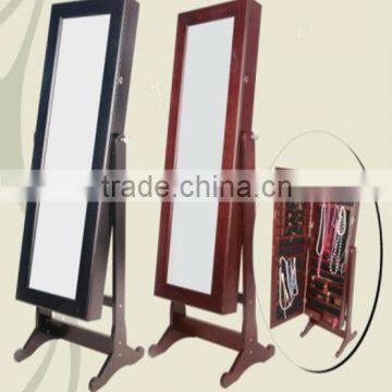 Floor wooden jewelry mirror cabinet with cherry finished